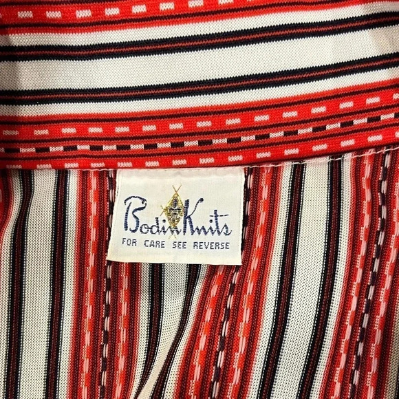 Vtg Disco 70s Boden Knits Dagger Collar Button Down Red White Womens Shirt Small - Picture 3 of 7